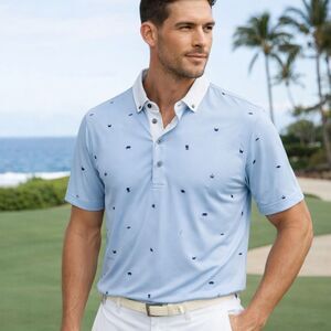 Greyson Spirit of California Polo Shirt Performance Golf Blue Animal Nature L